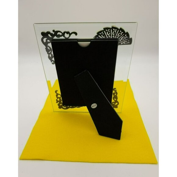 NWOT Glass Bronze Metal Fan Ornamental Scrolls Photo Frame w/Citrone Rhinestones - Picture 12 of 14